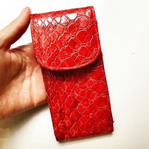 Red patent leather crocodile skin glasses case